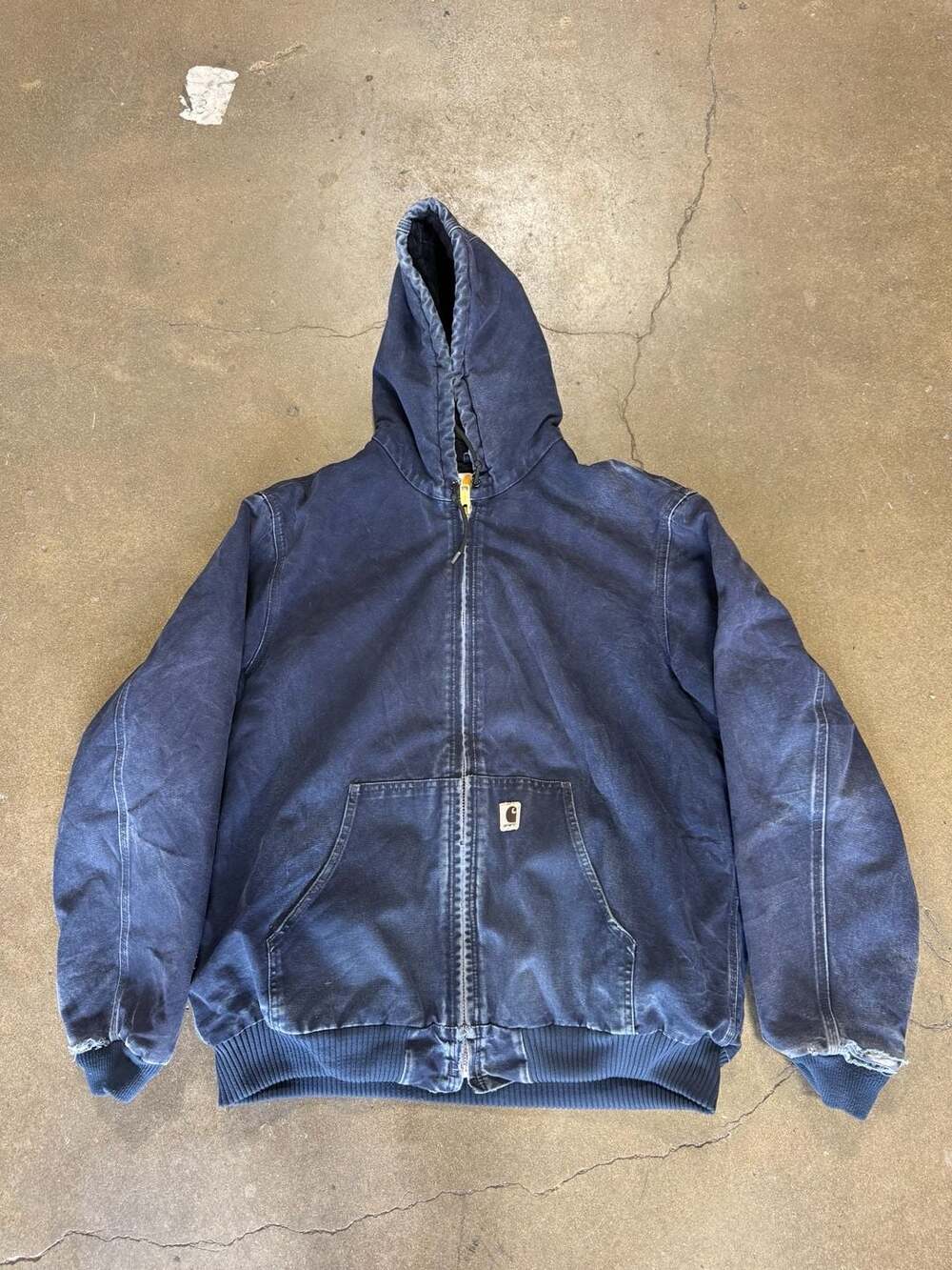 Vintage Carhartt Faded Navy Blue Active Hooded Work Jacket